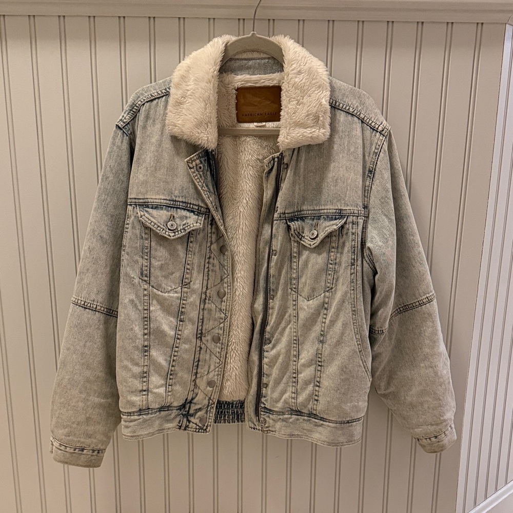 American Eagle Brown Leather Patch on Cream Sherpa
